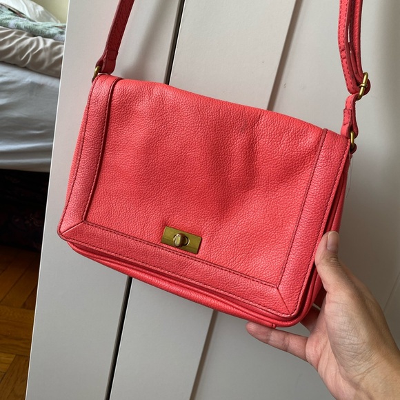 J. CREW HANDBAG TILLARY PURSE NEON CORAL LEATHER CROSSBODY - CLUTCH - Picture 3 of 10